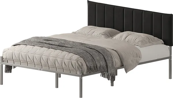 Изображение товара Полуторная кровать Домаклево Металика Б120x200+Г4 (cерый/04 черный велюр)