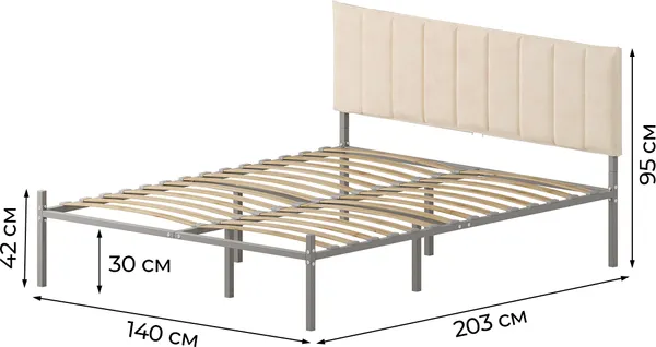Изображение товара Полуторная кровать Домаклево Металика Б140x200+Г4 (серый/молочный велюр)