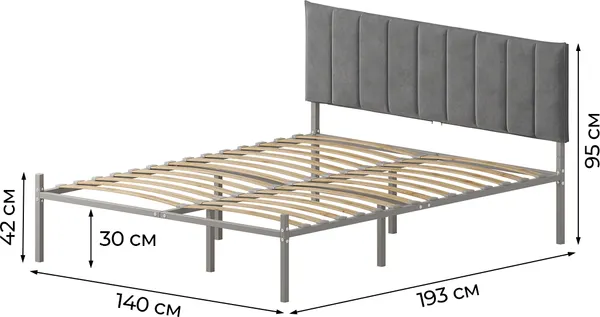 Изображение товара Полуторная кровать Домаклево Металика Б140x190+Г4 (серый/06 темно-серый велюр)