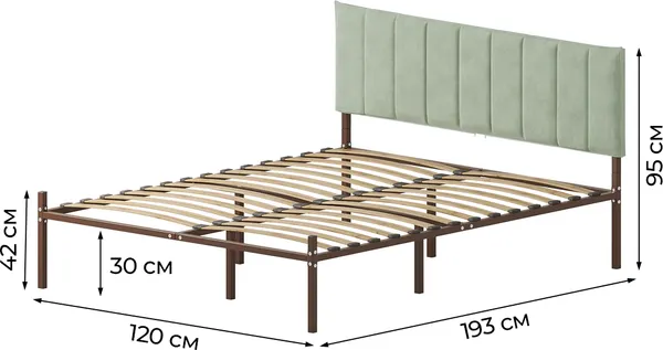 Изображение товара Полуторная кровать Домаклево Металика Б120x190+Г4 (коричневый/зеленый велюр)