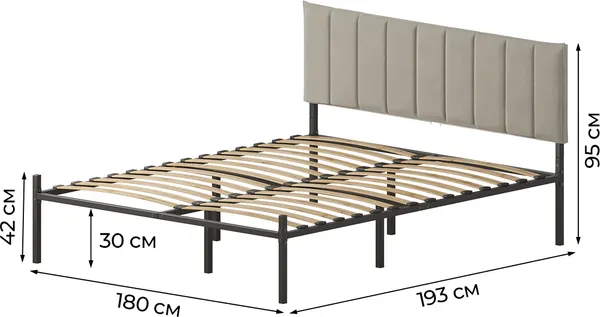 Изображение товара Двуспальная кровать Домаклево Металика Б180x190+Г4  (черный/05 крем велюр)