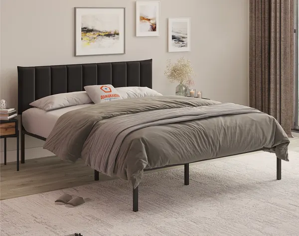 Изображение товара Двуспальная кровать Домаклево Металика Б180x190+Г4 (черный/04 черный велюр)