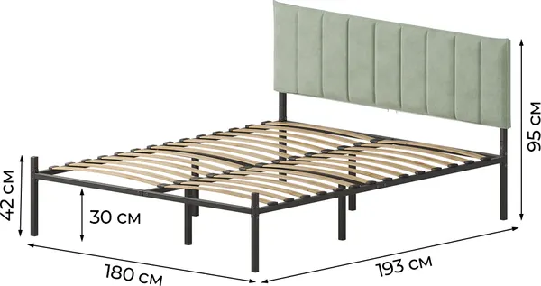 Изображение товара Двуспальная кровать Домаклево Металика Б180x190+Г4 (черный/зеленый велюр)