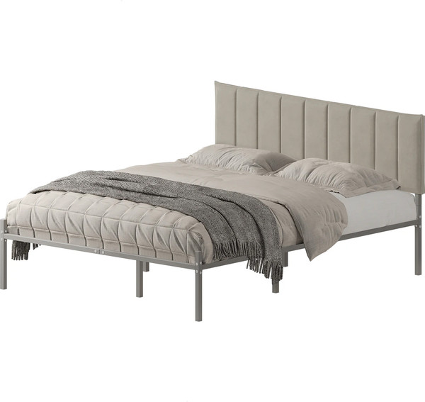 Изображение товара Двуспальная кровать Домаклево Металика Б160x190+Г4 (серый/05 крем велюр)