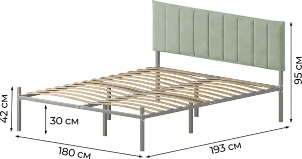 Изображение товара Двуспальная кровать Домаклево Металика Б180x190+Г4 (серый/зеленый велюр)