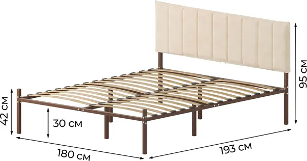 Изображение товара Двуспальная кровать Домаклево Металика Б180x190+Г4 (коричневый/молочный велюр)