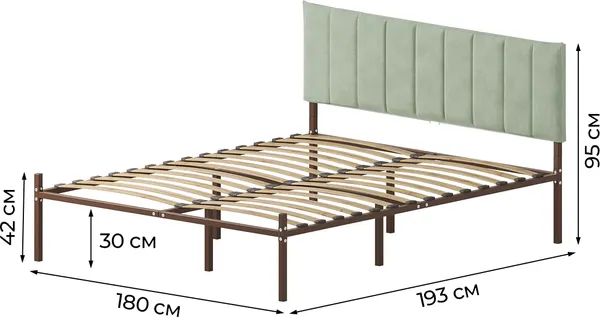 Изображение товара Двуспальная кровать Домаклево Металика Б180x190+Г4 (коричневый/зеленый велюр)