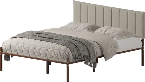 Изображение товара Двуспальная кровать Домаклево Металика Б180x200+Г4 (коричневый/05 крем велюр)