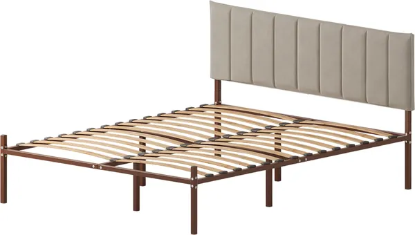 Изображение товара Двуспальная кровать Домаклево Металика Б180x200+Г4 (коричневый/05 крем велюр)