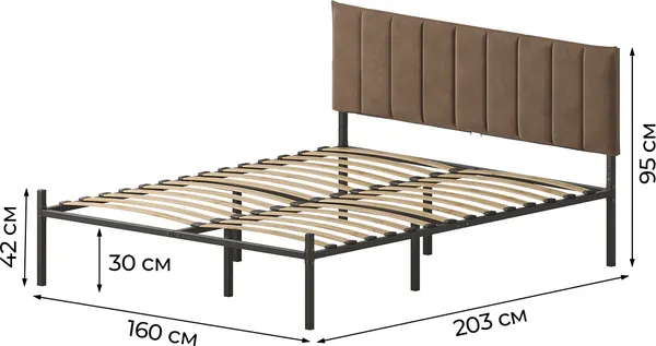 Изображение товара Двуспальная кровать Домаклево Металика Б160x200+Г4 (черный/03 коричневый велюр)