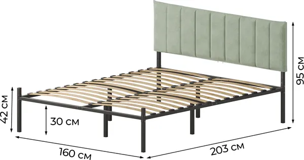 Изображение товара Двуспальная кровать Домаклево Металика Б160x200+Г4 (черный/зеленый велюр)