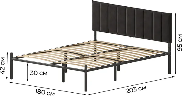 Изображение товара Двуспальная кровать Домаклево Металика Б180x200+Г4 (черный/04 черный велюр)