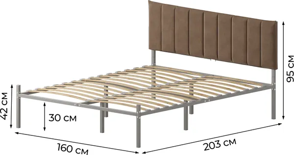 Изображение товара Двуспальная кровать Домаклево Металика Б160x200+Г4 (серый/03 коричневый велюр)