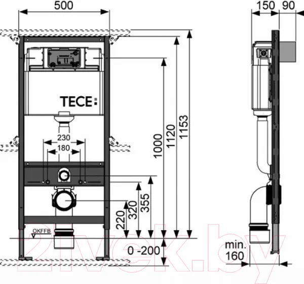 Изображение товара Унитаз подвесной с инсталляцией Saniteco Rimless R-203 + TECE Profil 9300302