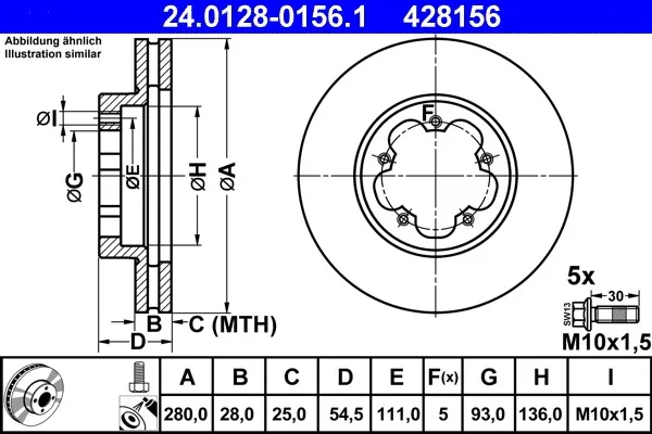 Изображение товара Тормозной диск ATE 24.0128-0156.1