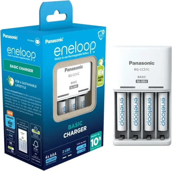 Изображение товара Зарядное устройство для аккумуляторов Panasonic Eneloop BQ-CC51/4xBK-4MCCE Basic Charge / K-KJ51MCD04E
