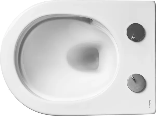 Изображение товара Унитаз подвесной с инсталляцией Saniteco KW-9005W + 501 + K01-PRG (с кнопкой, матовое золото)