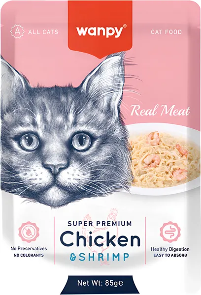 Изображение товара Влажный корм для кошек Wanpy Cat Курица и креветки (85г)