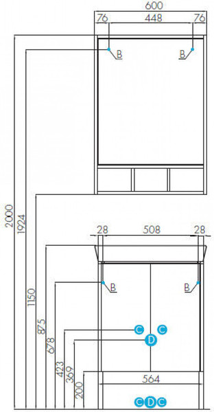 Изображение товара Шкаф с зеркалом для ванной Акватон Йорк 60 (1A170102YOAY0)