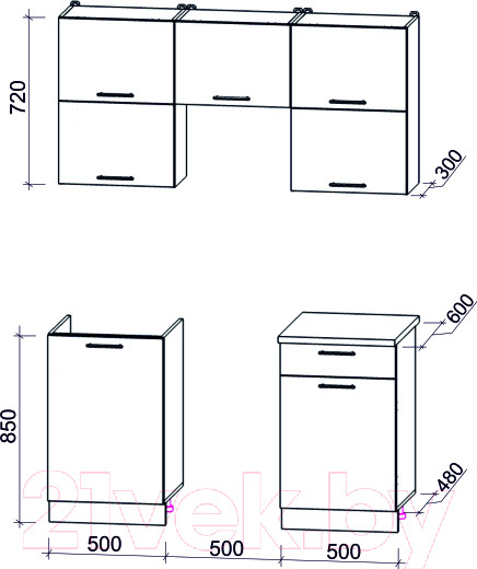 Изображение товара Кухонный гарнитур Интерлиния Мила Gloss 50-15 (яблоко/черный глянец)