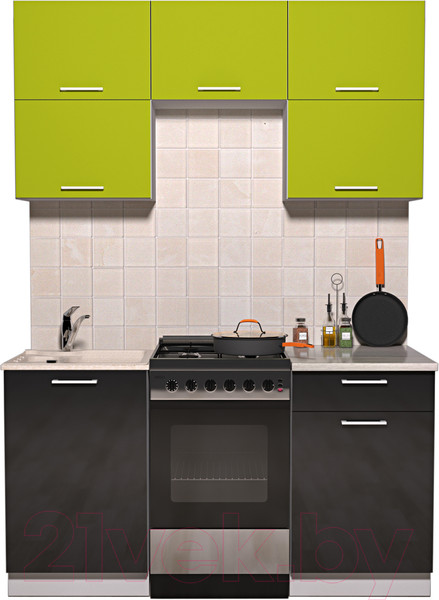 Изображение товара Кухонный гарнитур Интерлиния Мила Gloss 50-15 (яблоко/черный глянец)