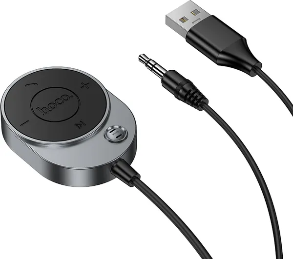 Изображение товара Ресивер автомобильный Hoco E150 Path Bluetooth AUX с кабелем (серый металлик)
