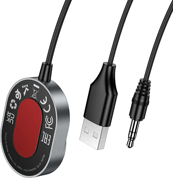 Изображение товара Ресивер автомобильный Hoco E150 Path Bluetooth AUX с кабелем (серый металлик)