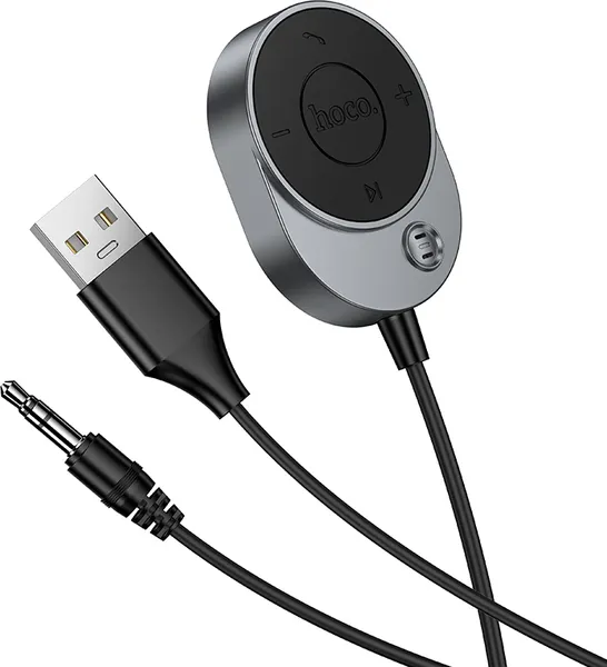 Изображение товара Ресивер автомобильный Hoco E150 Path Bluetooth AUX с кабелем (серый металлик)