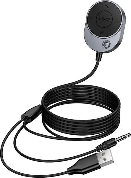 Изображение товара Ресивер автомобильный Hoco E150 Path Bluetooth AUX с кабелем (серый металлик)