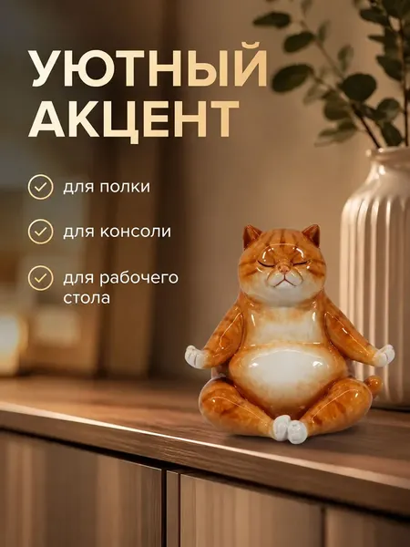 Изображение товара Статуэтка Elan Gallery Рыжий кот в позе лотоса 105804