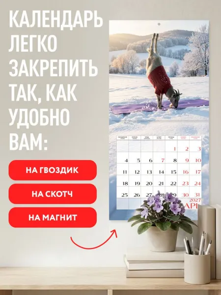 Изображение товара Календарь настенный Эксмо Йога с козами. 2027 год (9785042472121)