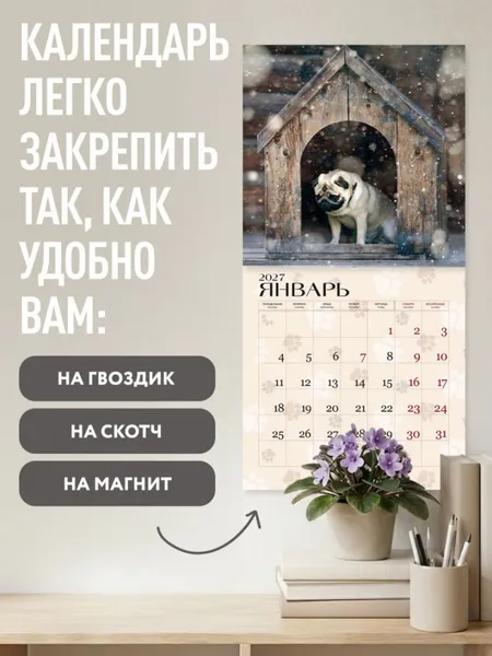 Изображение товара Календарь настенный Эксмо Мой любимый мопс. 2027 год (9785042471995)