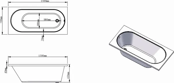 Изображение товара Ванна акриловая Runo Каскад 150 / BSM-28