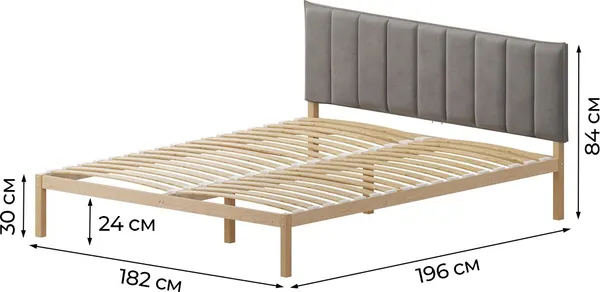 Изображение товара Двуспальная кровать Домаклево Акация С3+С2 180x190 ( серый велюр)