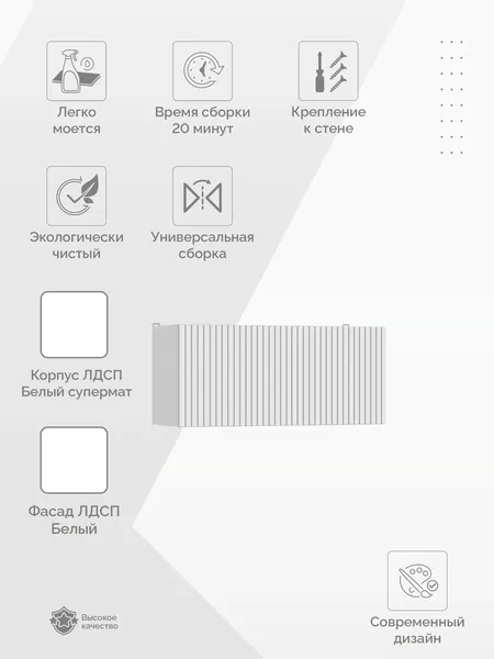 Изображение товара Шкаф навесной для кухни Стендмебель Оливия ШВГ 800 (белый супермат/белый)