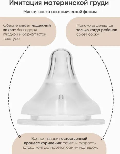 Изображение товара Набор сосок Paomma Для бутылочки из силикона M 3-6 мес (2шт)