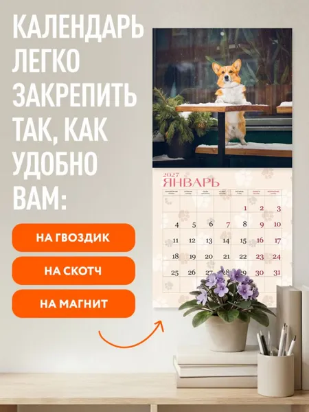 Изображение товара Календарь настенный Эксмо Очаровательные корги. 2027 год (9785042472008)