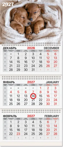 Изображение товара Календарь настенный Brauberg Щенята. 2027 год / 118331