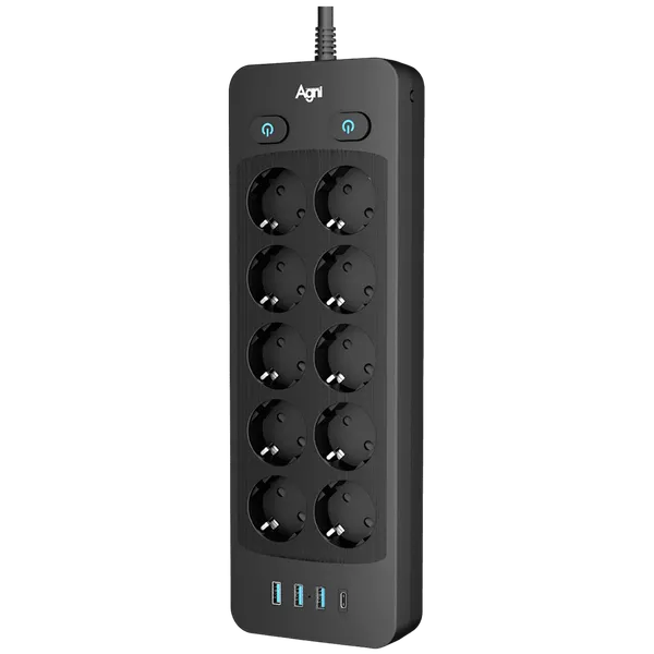 Изображение товара Сетевой фильтр Agni TP-FO4U10E-С-2m-black (2м, 10 розеток, черный)
