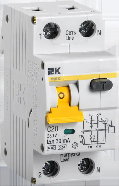 Дифференциальный автомат IEK АВДТ 32 20А (С) 30мА 6кА тип A / MAD22-5-020-C-30