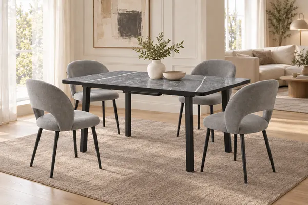 Изображение товара Обеденный стол Tetchair Matis раздвижной 138-178х83х75 (гранит темный/черный)