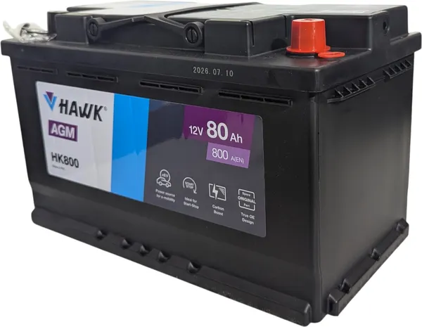 Изображение товара Автомобильный аккумулятор HAWK AGM R+ 800A (80 А/ч)