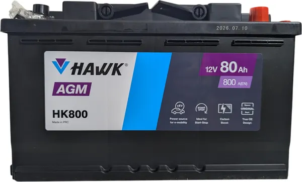 Изображение товара Автомобильный аккумулятор HAWK AGM R+ 800A (80 А/ч)