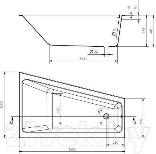 Изображение товара Ванна акриловая Cersanit Crea 160x100 / P-WA-CREA160-LNL (без ножек)