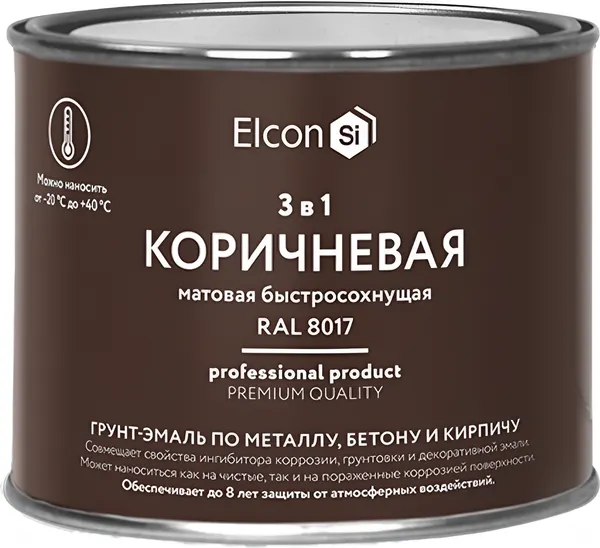 Изображение товара Грунт-эмаль Elcon По ржавчине 3в1 (400г, матовый коричневый)