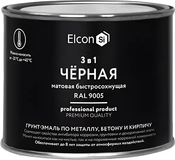 Изображение товара Грунт-эмаль Elcon По ржавчине 3в1 (400г, матовый черный RAL 9005)