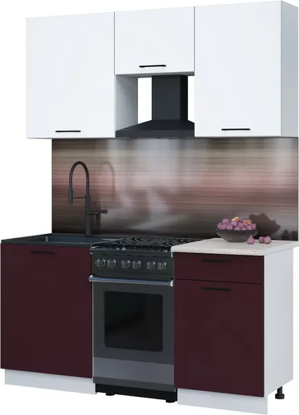 Изображение товара Кухонный гарнитур Interline Мила Optima 50-1.6 (марсала/белый платинум/травертин серый)