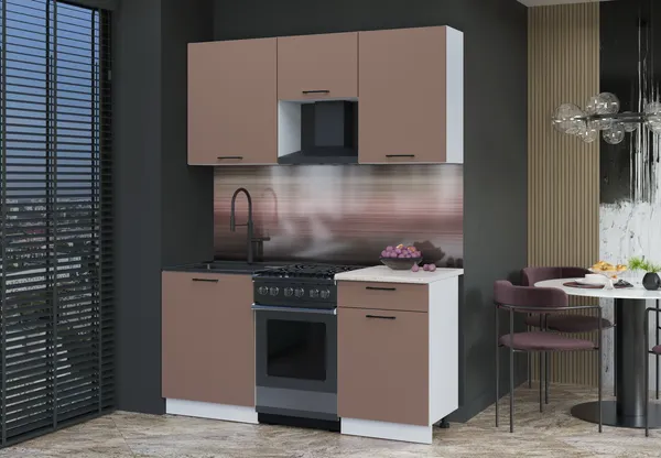 Изображение товара Кухонный гарнитур Interline Мила Optima 50-1.6 (карамель/карамель/травертин серый)