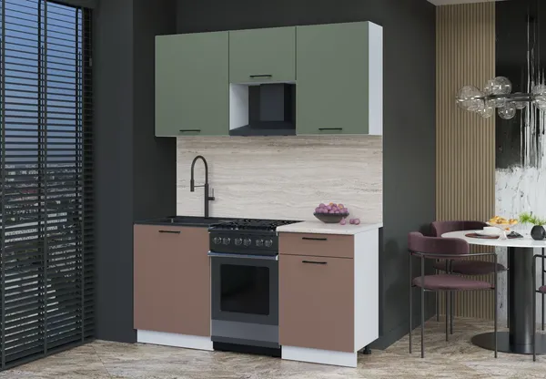 Изображение товара Кухонный гарнитур Interline Мила Optima 50-1.6 (карамель/грин/травертин серый)