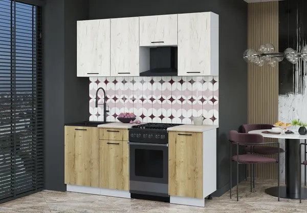 Изображение товара Кухонный гарнитур Interline Мила Optima 50-1.8 (дуб золотой/дуб белый/травертин серый)